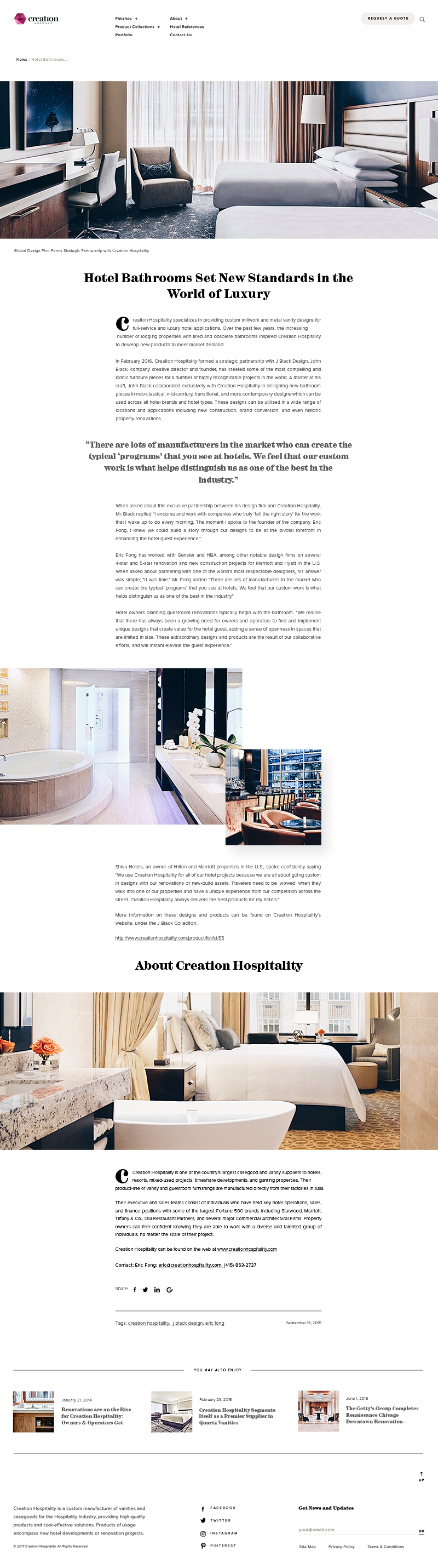 Creation Hospitality Inner Page Design and Development