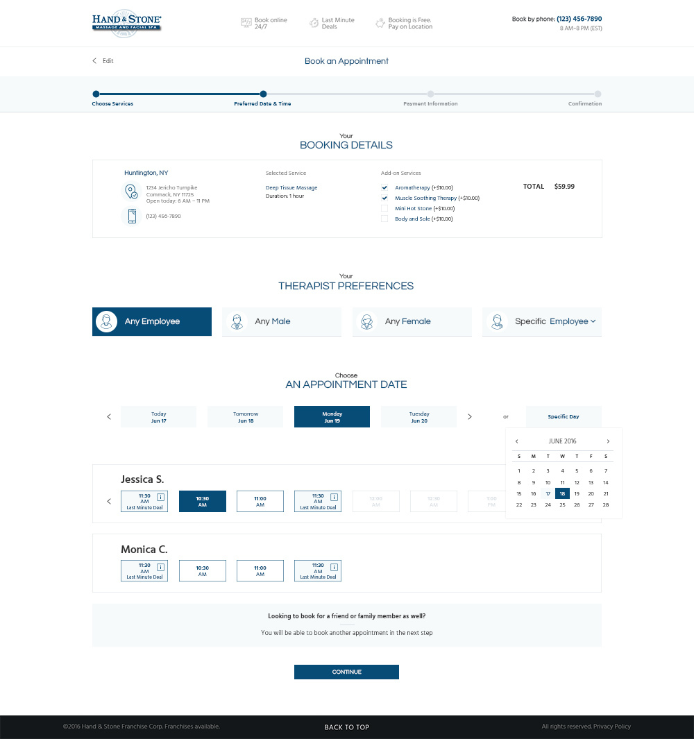 Hand & Stone's Inner Pages Design and Development