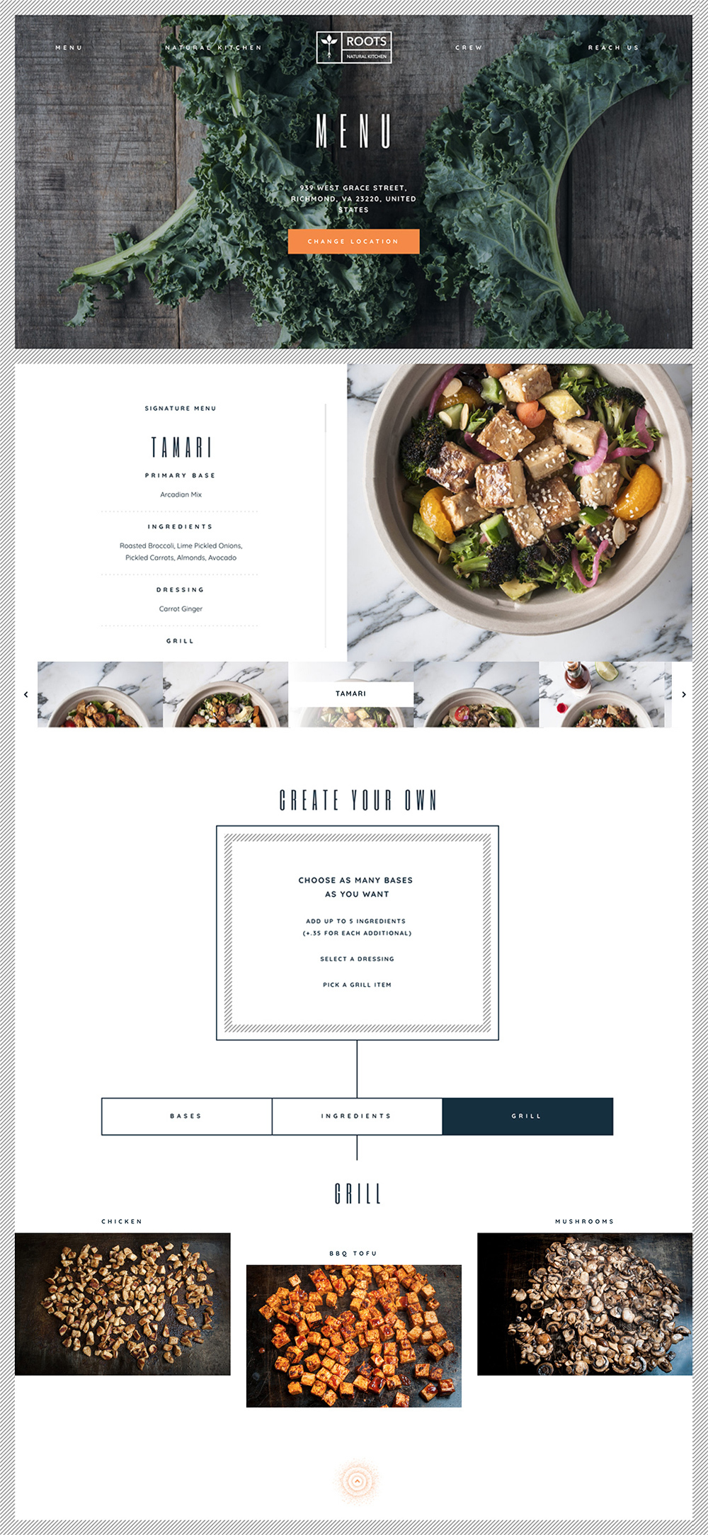 Roots Natural Kitchen's Home Page Design & Development