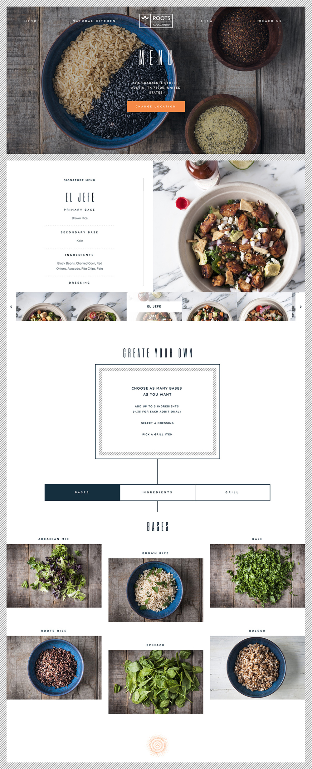 Roots Natural Kitchen's Home Page Design & Development