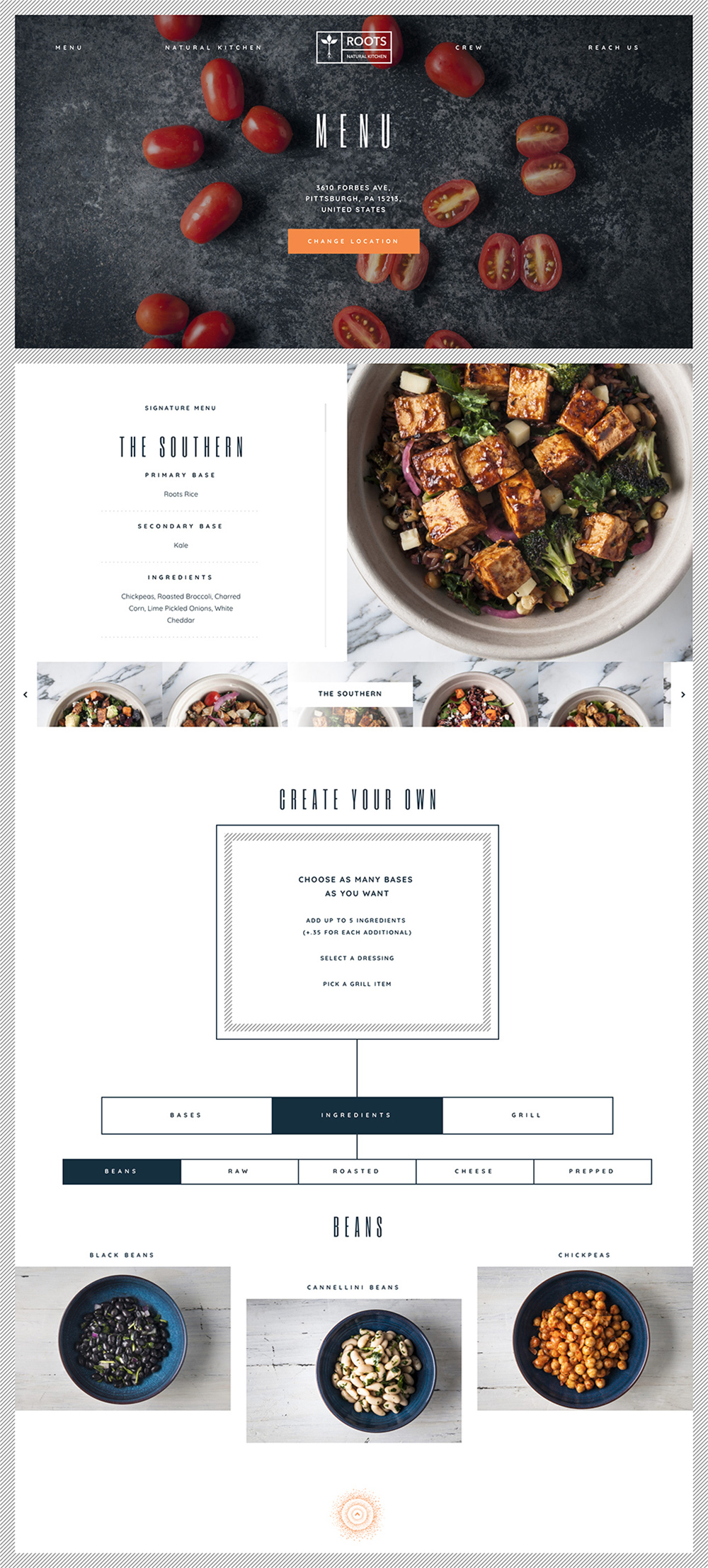 Roots Natural Kitchen's Home Page Design & Development