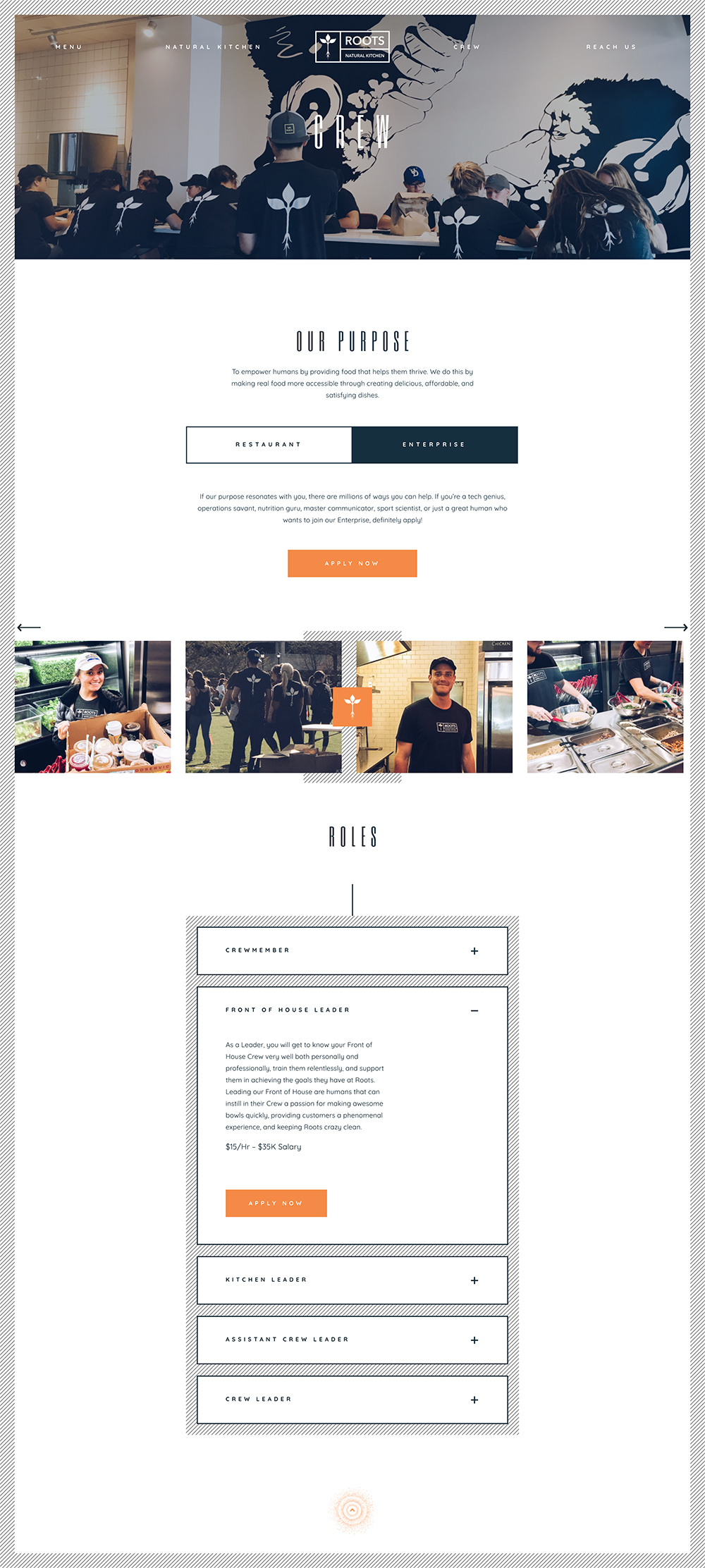 Roots Natural Kitchen's Home Page Design & Development
