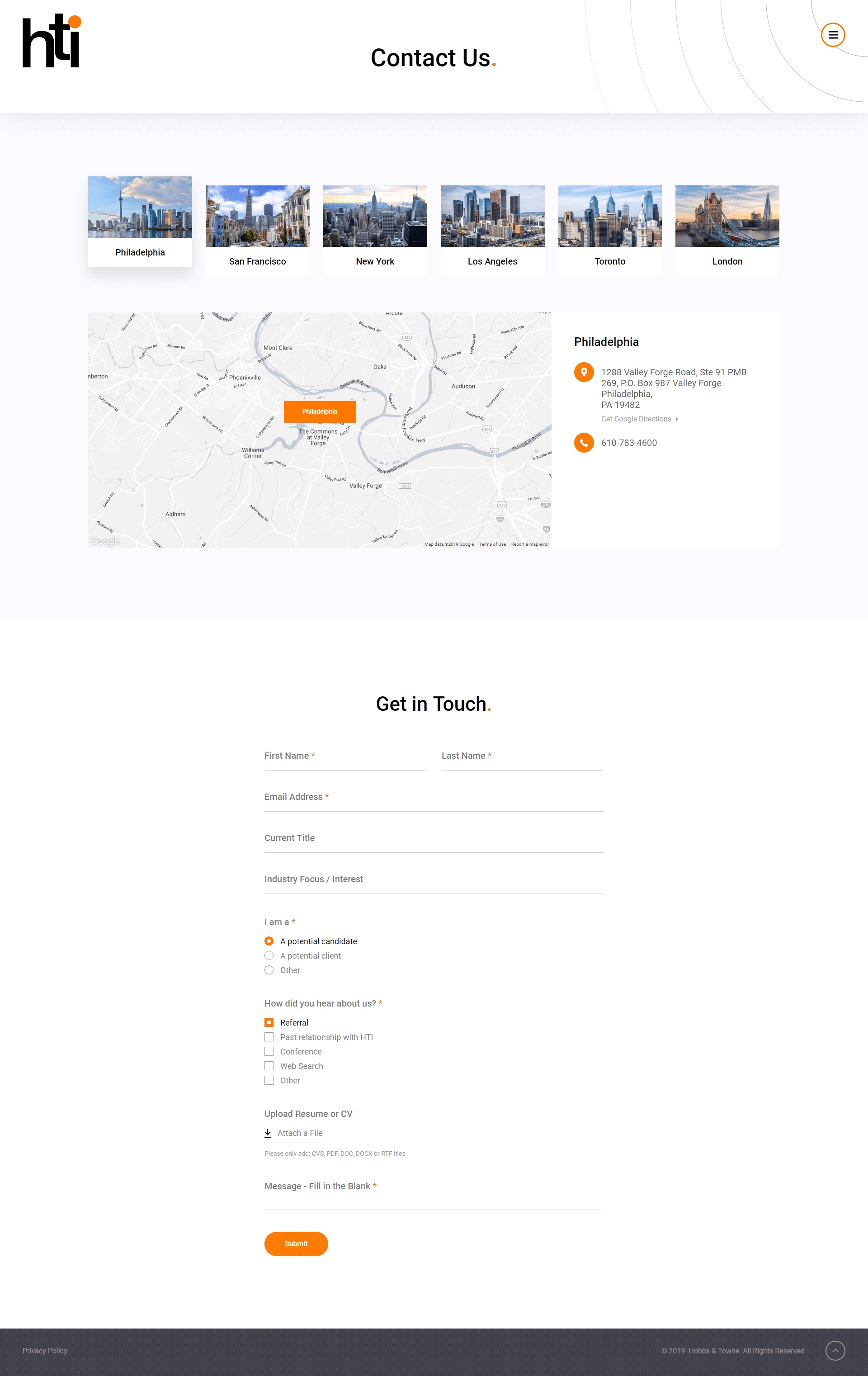Hobbs & Towne Inner Page Design and Development