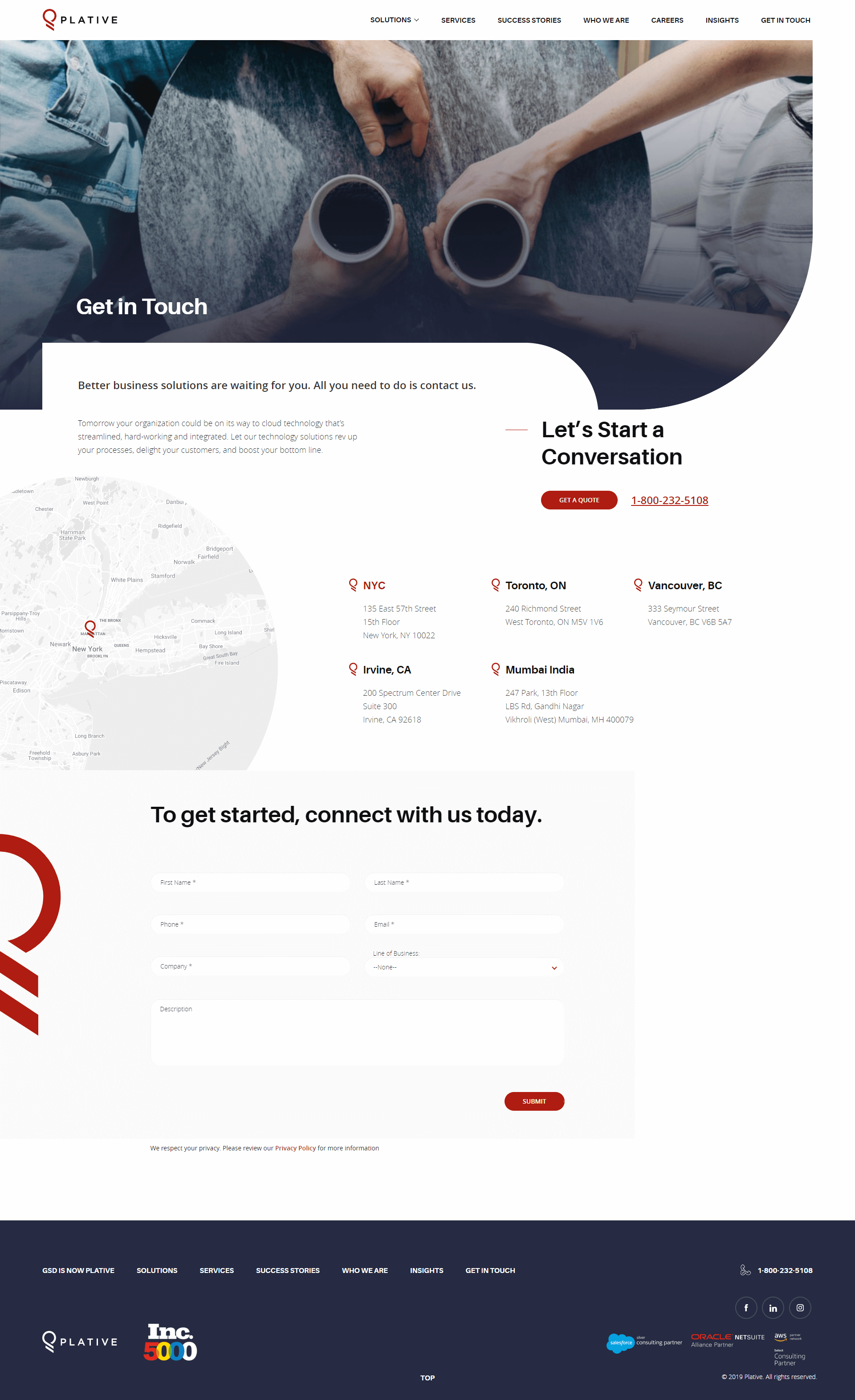 Plative's Get in Touch Page Design & Development