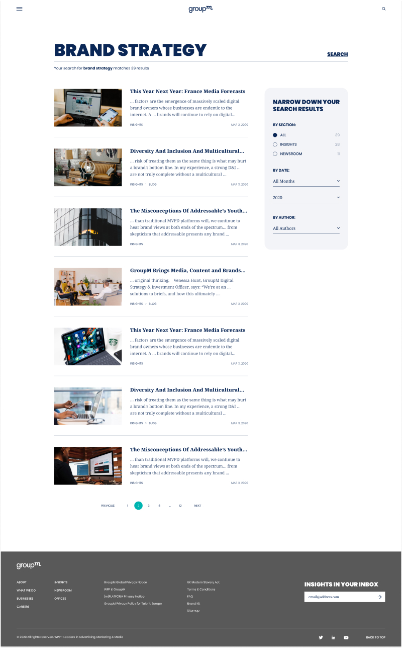 GroupM's Inner Pages Design and Development