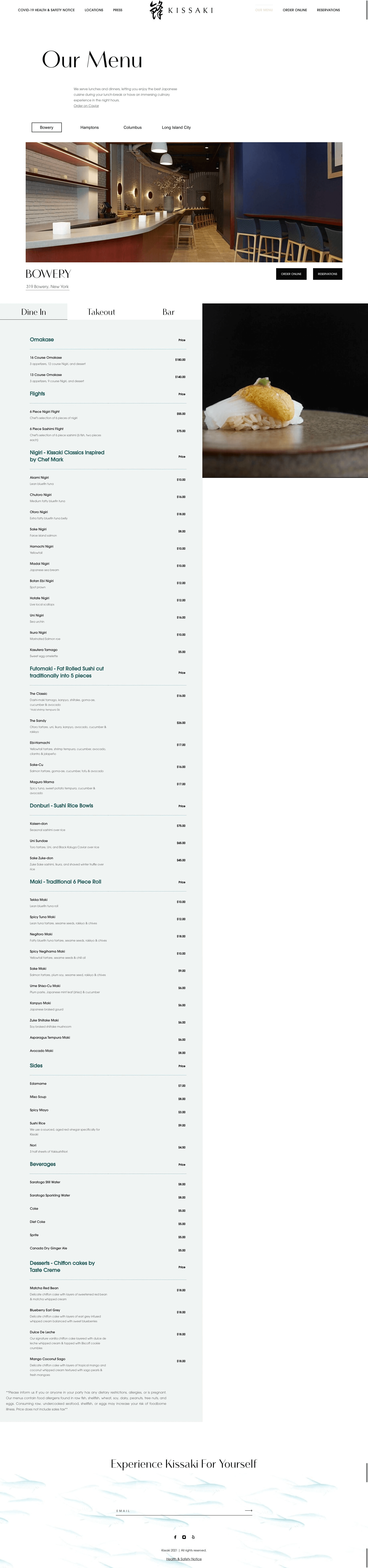 Kissaki Menu Design and Development
